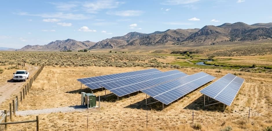 Solar field at golden hour