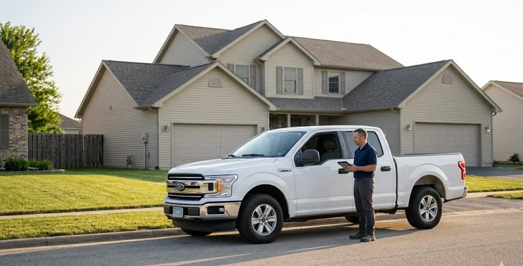 Field tech with truck at a residential property